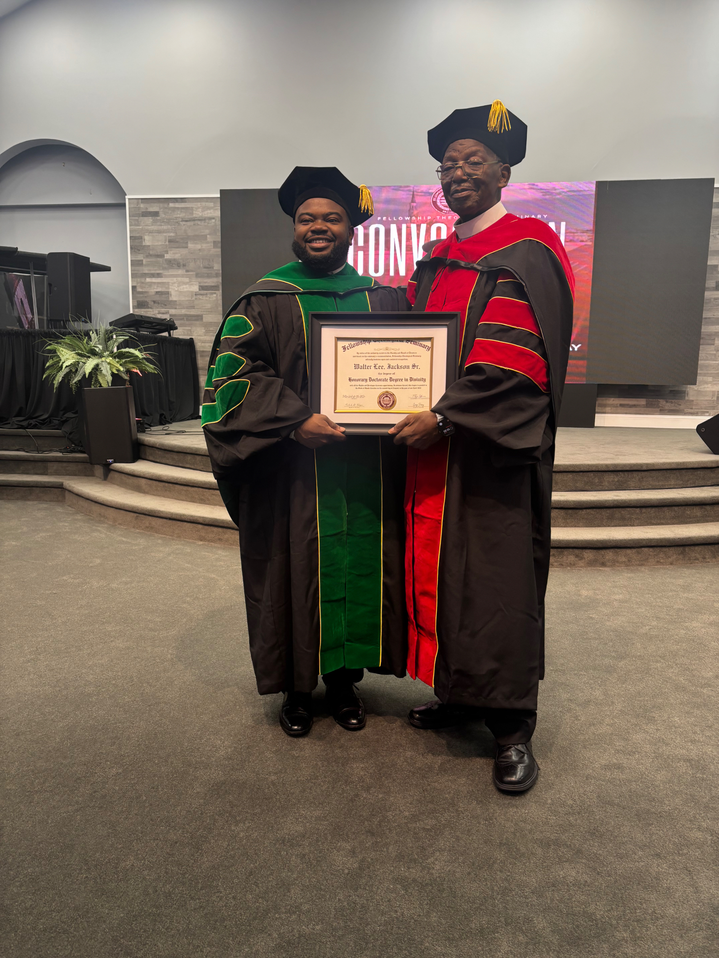 Dr. Walter Lee Jackson Sr. receiving his Honorary Doctorate Degree in Divinity at convocation